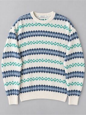 Vintage 90s Claiborne Chunky Cotton Knit Sweater Fair Isle Stripes